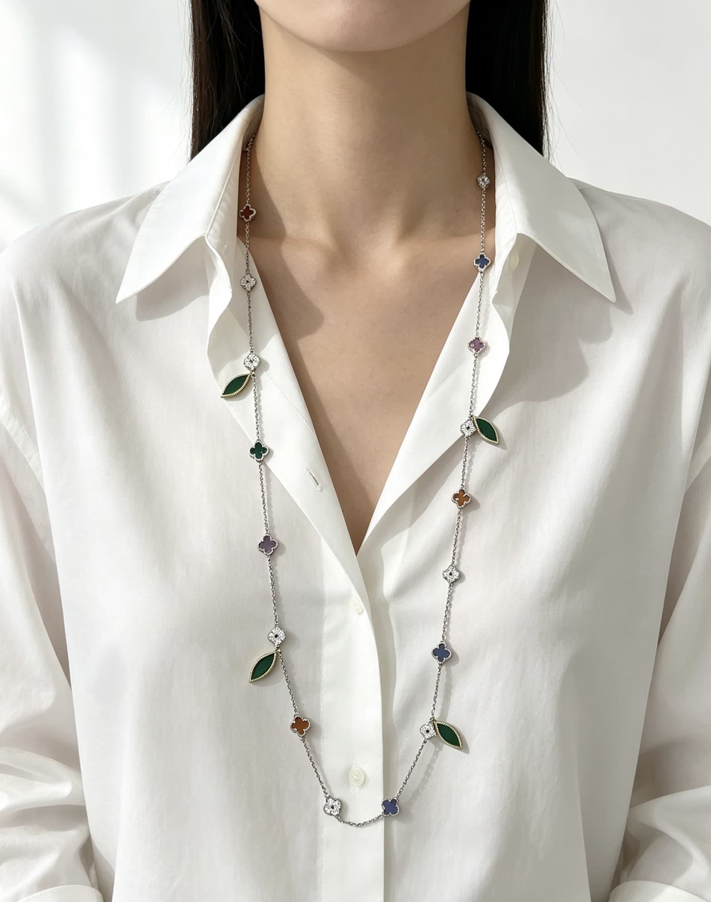 Van Cleef & Arpels Alhambra Diamond and Enamel Necklace